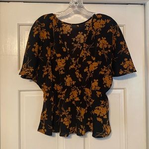 Flowy Floral Peplum V-Neck Blouse